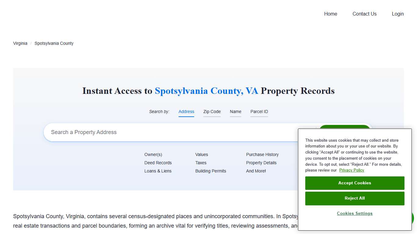 Spotsylvania County Property Records Owners, Deeds, Permits